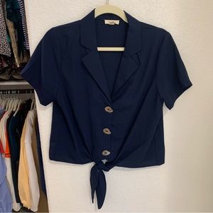Navy Blue Button Down Cropped Top